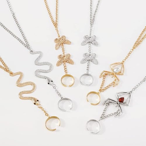 Miniatura 7 de Jumwrit Pulsera de cadena de mano, pulsera bohemia con anillo de serpiente para el dedo, cadena esclava, arnés de mano, pulsera delicada con anillo