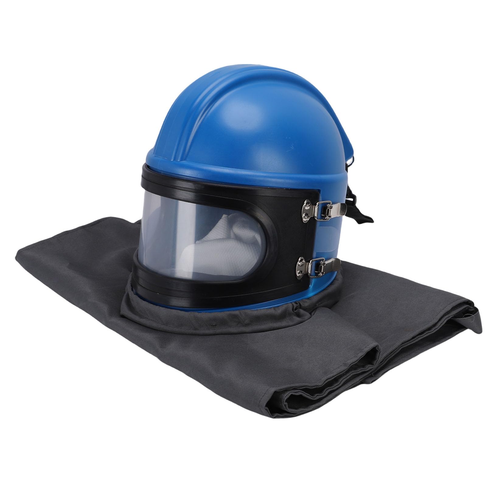 Casco de chorro de , casco de chorro de seguro con lente y protección para los hombros para rociar, r, pintar, trabajos de construcción, color gris azulado