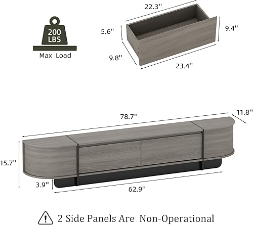 Miniatura 3 de Juego de 2 mesas auxiliares y soporte para TV, centro de entretenimiento con 2 cajones, consola moderna de TV de 78.7 pulgadas, mesa auxiliar