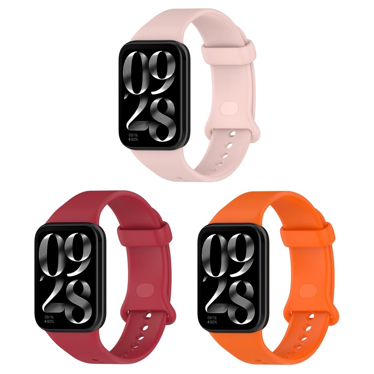 Generic Replacement Straps Compatible with Xiaomi Smart Band 9 Pro, 3 Pack Soft Silicone Sports Watch Strap Wristbands for Women Men (Pink+Red+Orange)