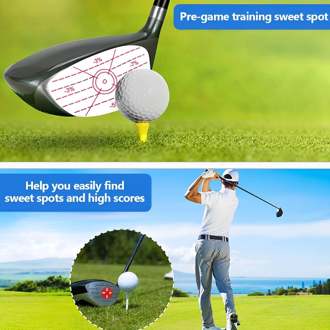 NHQZ 20 Stück Golf Impact Sticker,Golf Training Aufkleber,Golf Trainingshilfe,Golfzubehör,Wetterfestes Impact Tape für ganzjähriges Training um den Sweet Spot zu Treffen