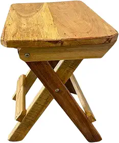 Banquinho Banqueta Banco Madeira Maciça Altura 44cm Dobrável Portátil Eucalipto