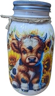 Highland Cow and Sunflowers Mason Jar with Lid Choice (soap pump, tissue dispenser, coin bank, canister, vase, or light) (Coin Bank)