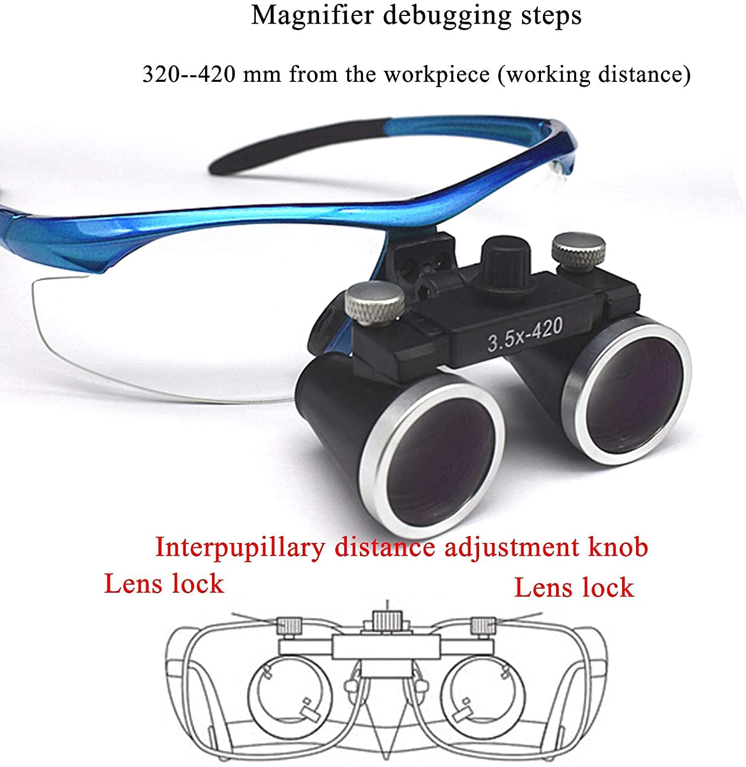 Lupa con Luz, Lupa Binocular De 3,5X Y 420 Mm, Ligera, Cómoda Y Que Reduce La Fatiga, Lupa Oral Montada En La Cabeza.