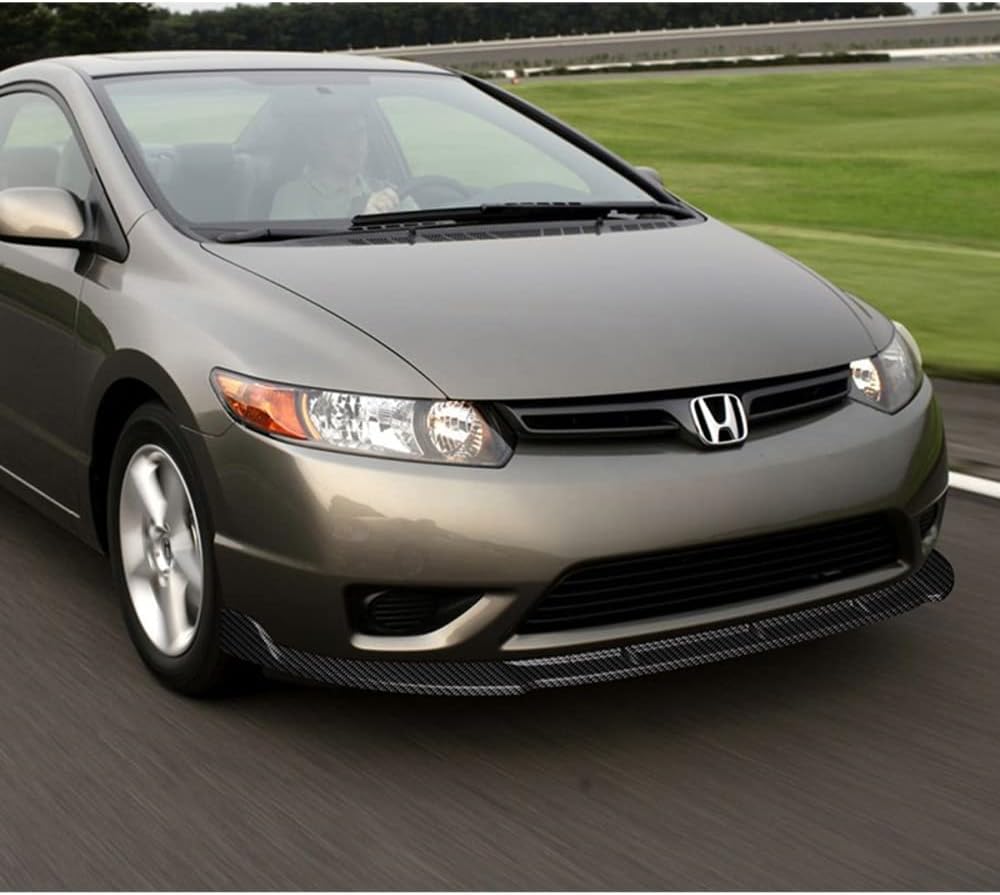 Q1-TECH, 5-Piece Front Bumper Lip + Side Skirt Rocker Winglet Canard Diffuser Wing Compatible with 2006 2007 2008 Honda Civic 2DR/Coupe, Front Lip Air Chin Body Kit Spoiler Splitter (Painted Carbon)