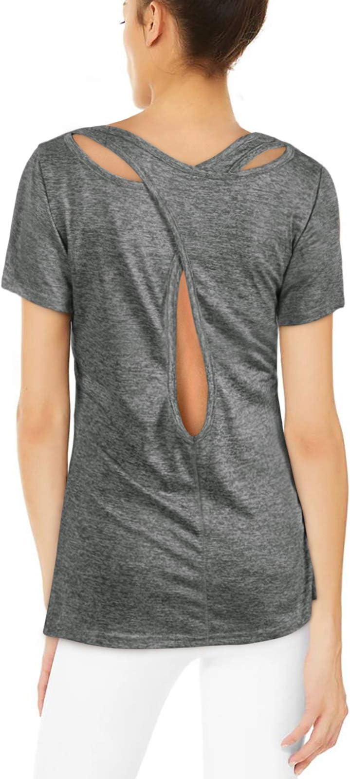 Women's Yoga Tops Workout Clothes Muscle Shirts Sports Racerback Top Deep Grey Medium