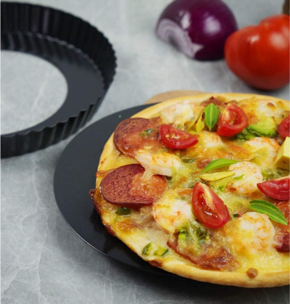 Black 9 Inch Round Tart Pan, Quiche Pan Non-Stick Carbon Steel with Removable Bottom for Oven Baking, Black Tray