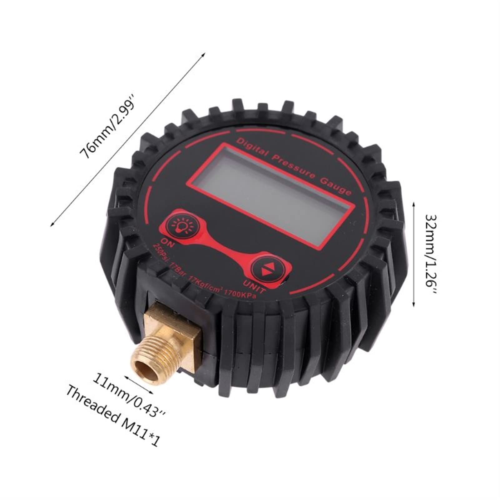 Manometro Digitale per Pneumatici 250PSI M11 * 1 Tester di Pressione per Auto con Luce (Colore : Nero) (Nero)