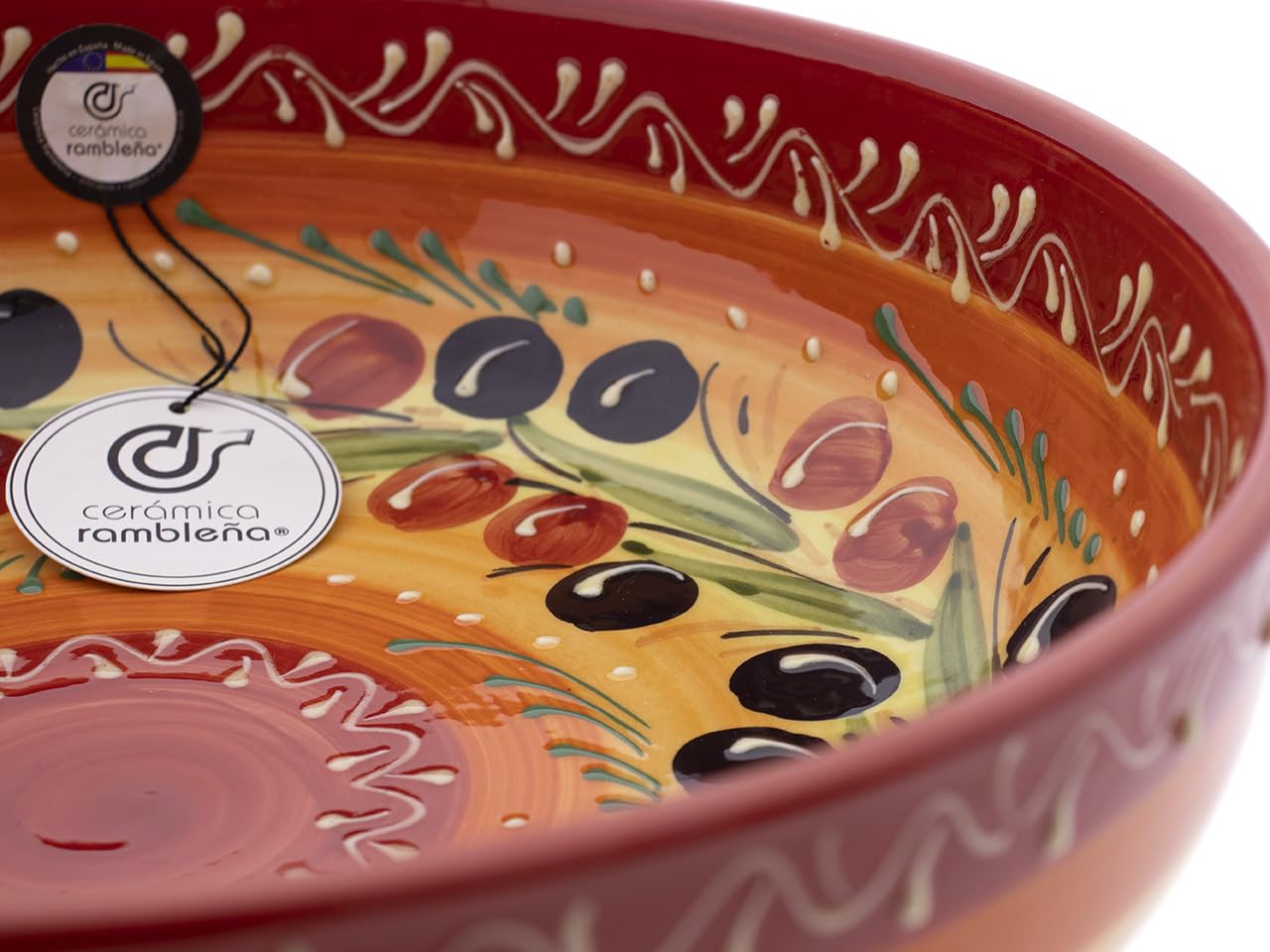 CERAMIKA RAMBLEŃSKA | Ceramiczna miska do sałatek | Oryginalne salaterki | Oliwki do sałatek - Model 31 | 100% ręcznie robiona dekoracja | 23x23x6 cm