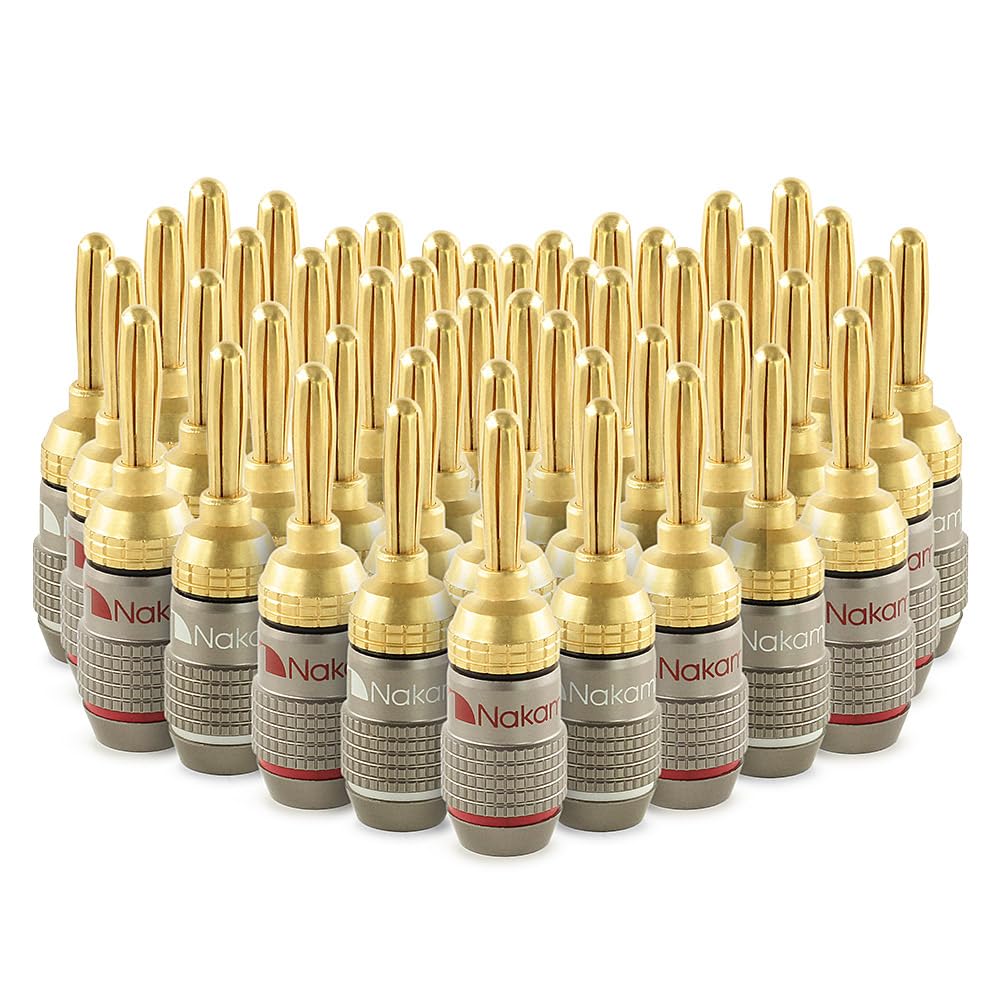 Nakamichi FanLock Excel Series 24k Gold Plated Banana Plugs 10 AWG - 18 AWG Gauge Size 4mm for Speakers Amplifier Hi-Fi Stereo Home Theatre Radio
