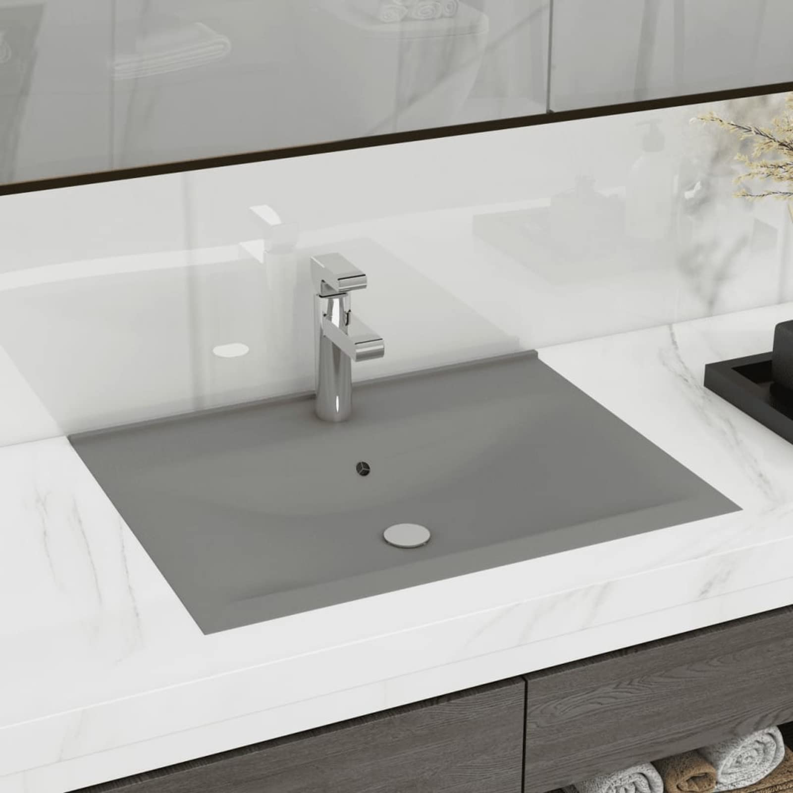 ShGaxin Lavabo de Lujo con Grifo cerámica 60x46 cm Gris Claro, Fregadero, Lavabo Baño, Lavamanos Baño, Lavatorio Casa De Banho, Mueble Lavabo sobre Encimera