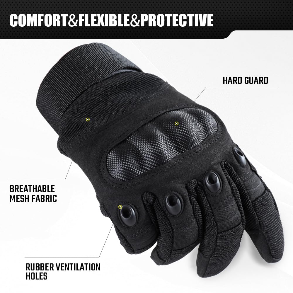 Gants tactiques de moto pour homme - Écran tactile, coque rigide et rembourrage de paume pour airsoft, paintball, chasse, randonnée, camping, escalade, sport, cyclisme