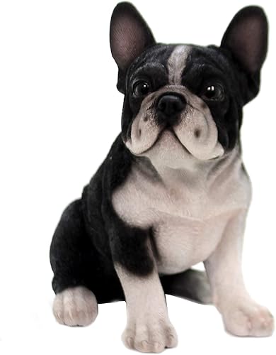Pacific Giftware PT - Estatua de aspecto realista negro y blanco, Bulldog francés, cachorro, perro, figura decorativa de resina para el hogar