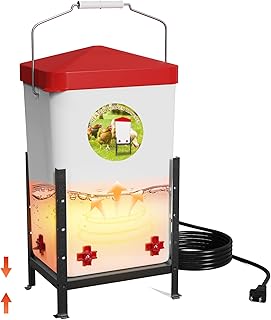 Nexum 3 Gallon Heated Chicken Waterer, Thermostatically Controlled Anti-Freeze Poultry Drinker with 4 Nipples & Adjustable Stand for Winter Coop Accessories (Red)