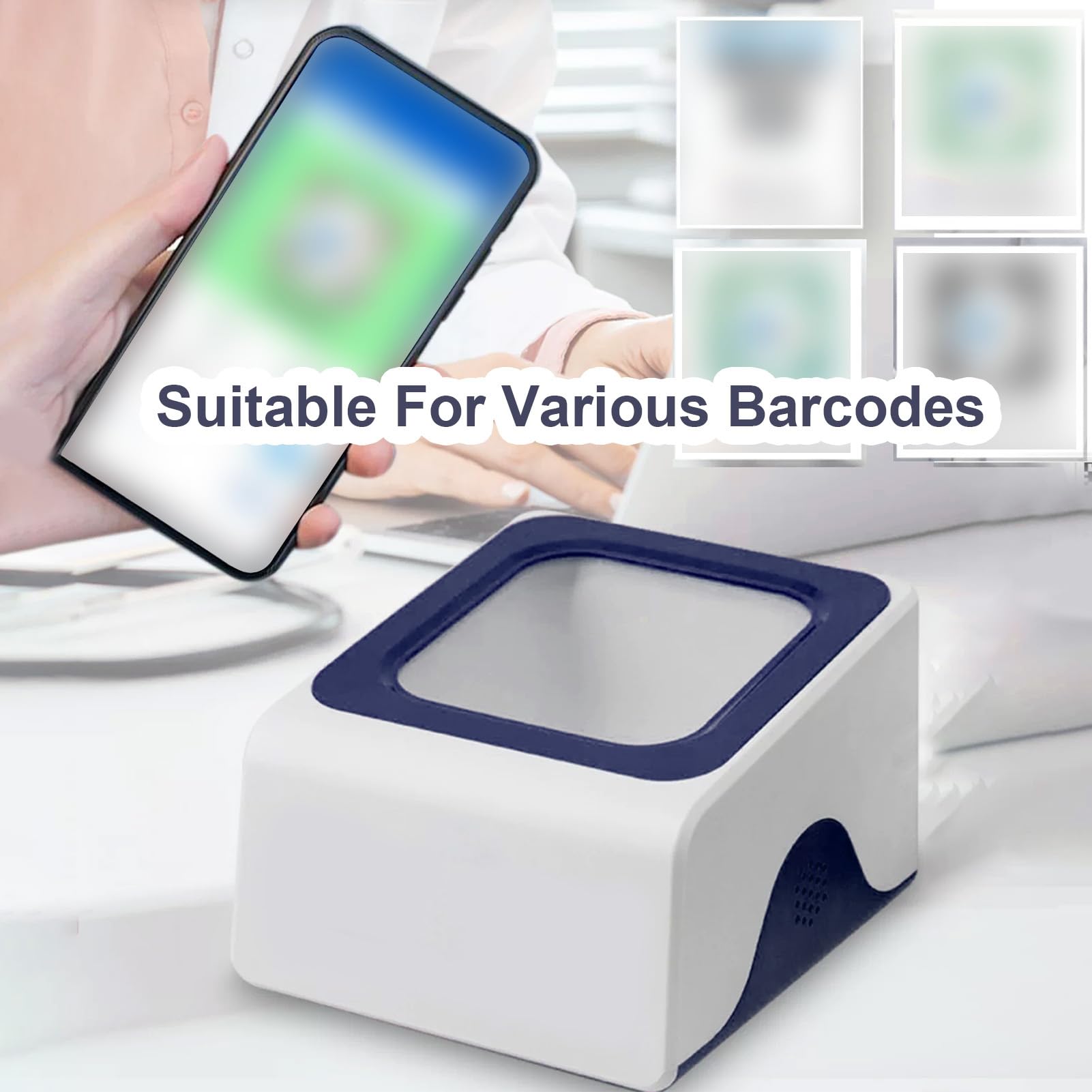 Cocoarm Scanner di Codici a Barre da Tavolo, Lettore Universale Efficiente per Codici QR 1D e 2D con Decodifica Veloce e Alta Precisione, per Negozi Supermercati Ristoranti