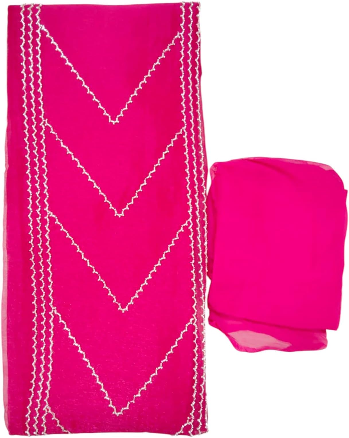 PURE SIMMER UNSTITCHED SUIT WITH HAND WORK Pink with White Chevron Pattern, Lightweight SUIT,3 Piece