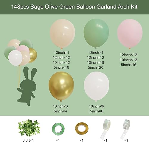 Kit de arco de globos de color rosa y verde, guirnalda de globos de melocotón rubor verde salvia para ducha, boda, selva, safari, decoración de