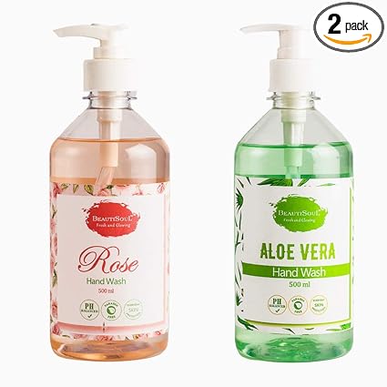 Beautisoul Rose Handwash and Beautisoul Aloe vera Handwash | pH balanced | Made in India | Cruelty Free | Germ protection (Pack of 2) (500 ml x 2)