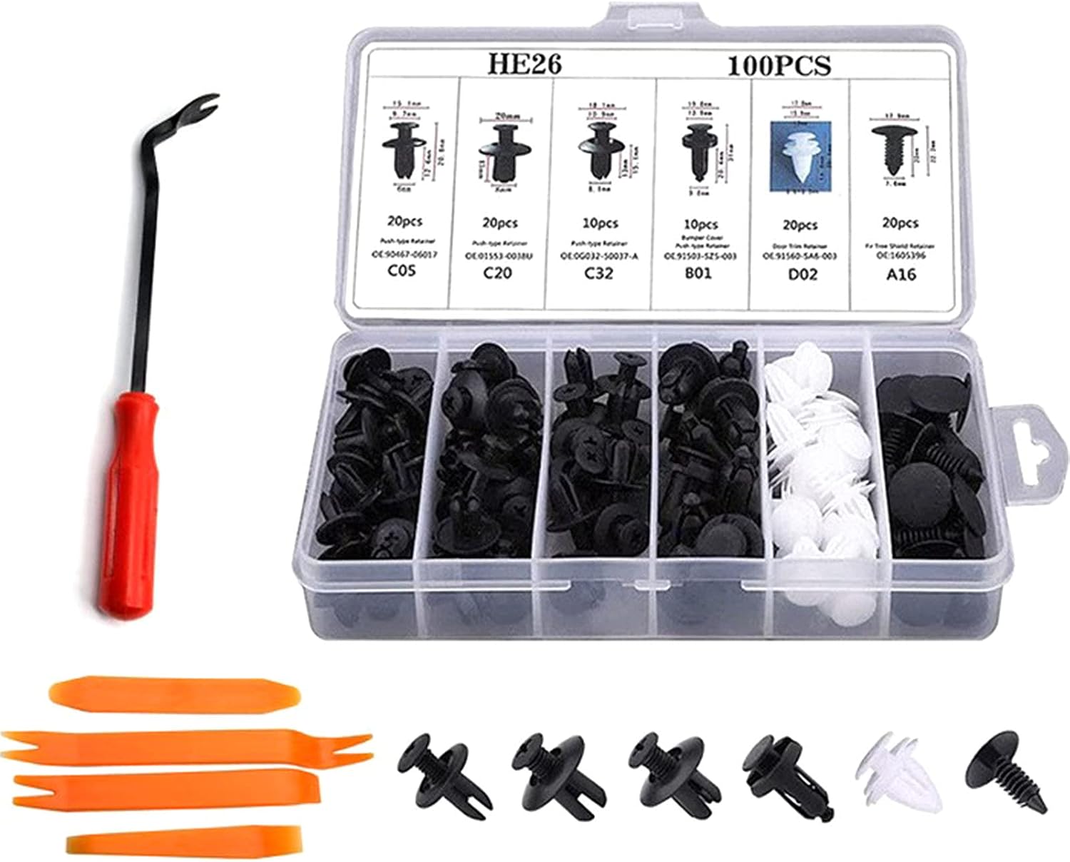 Pack of 100 Car Fixing Clips Universal Door Trim Plastic Screws Plastic Clips Set with Car Removal Tools Car Body Repair Rivets Release Tool Trim Wedges Kit
