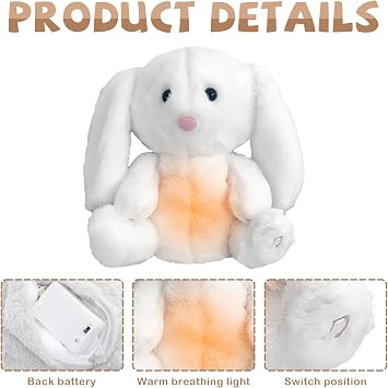 Anxiety Breathing Teddy Bunny,Soothing Breathing Rabbit,Anxiety Bear Anxiety Relief for Adults Kids Bunny with Calming Music & Soft Lights,Anxiety Plush Anxiety Relief Bunny (White)