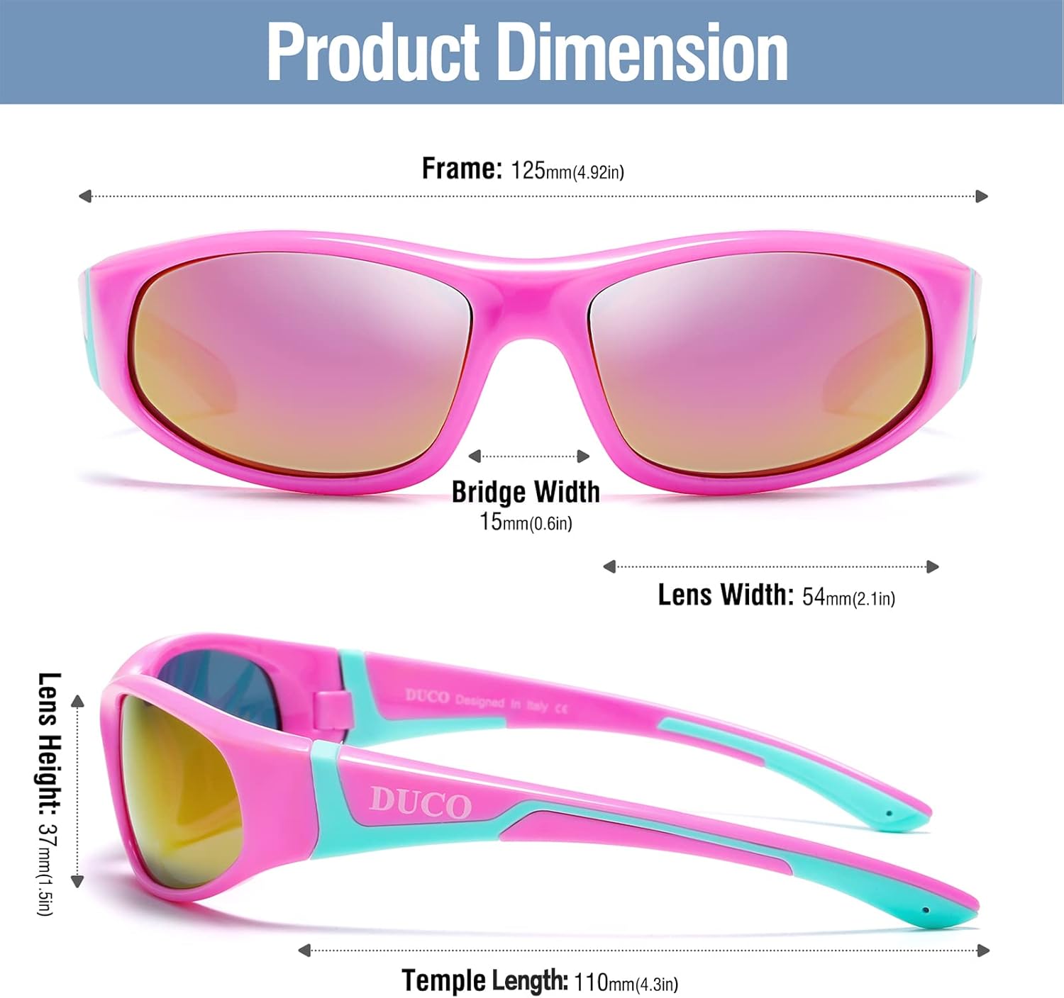 DUCO Sports Polarized Kids Sunglasses Boys Girls Unbreakable Youth Baseball Shades UV400 Protection Age 6-10 K001
