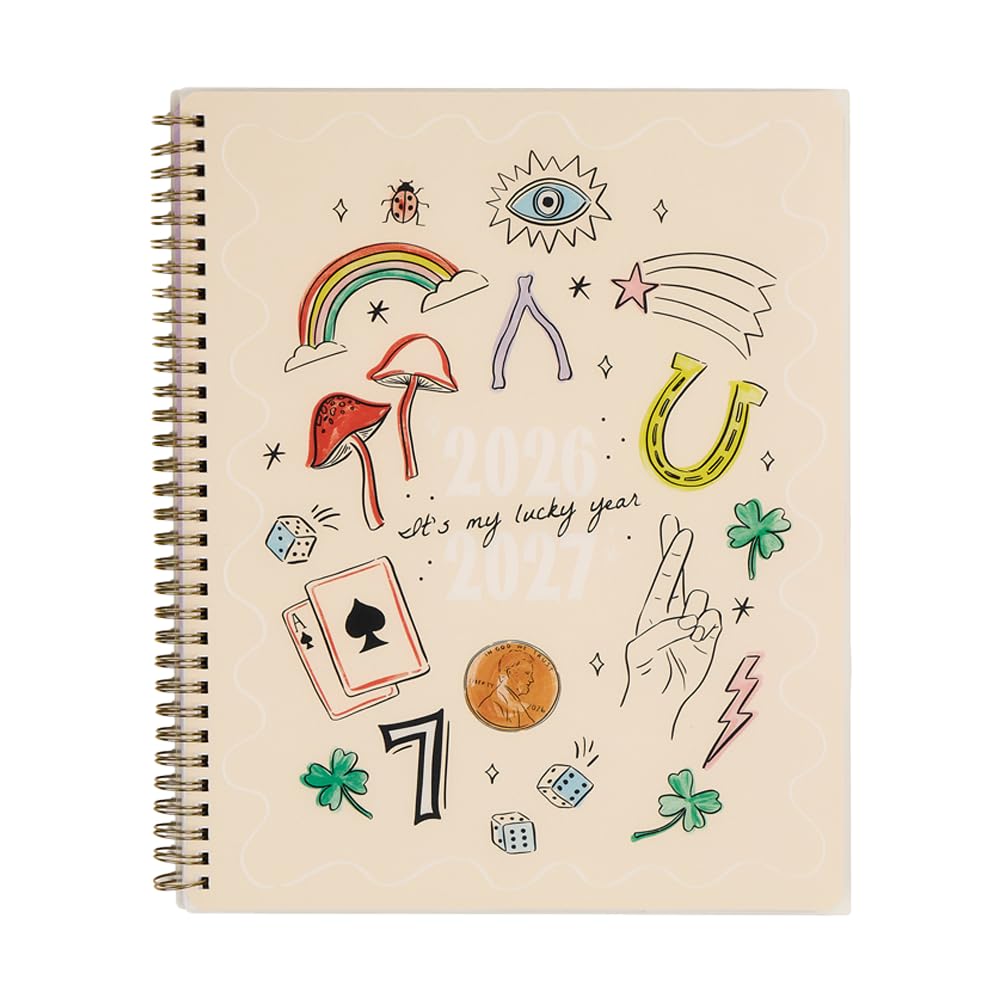 Organizzato da Happy Planner Twin-Loop 12 Mesi, Big Size | Datato luglio 2026-giugno 2027, include 3 mesi extra e 1 foglio di adesivi, 21,6 x 27,9 cm, layout accademico, tema Lucky Day