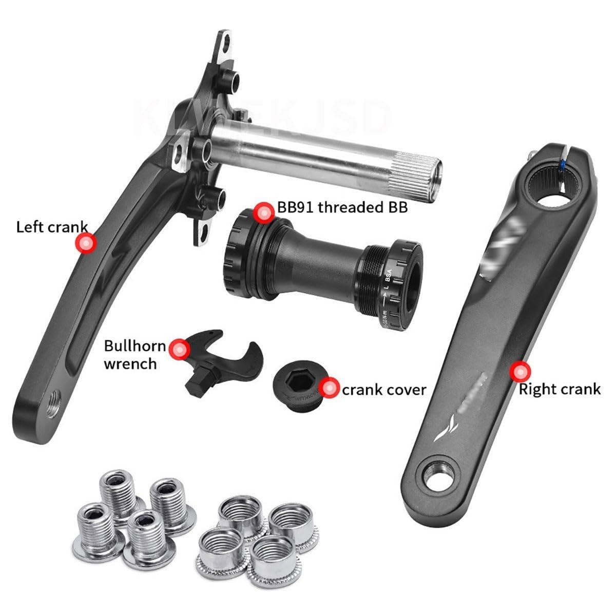 170mm Platos Y Bielas Huecos Integrados Plato Sencillo 104 32T/34T/36T/38T Juego De Bielas MTB Manivela De Aleación De Aluminio con BB para 8-11 Velocidades(Black,38T)
