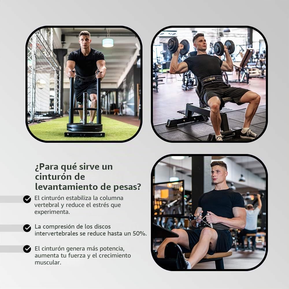 SINOTAVI Cinturón Gym de Hombre. Faja para Levantar Peso. Cuero de Vaca con Hebilla. Cinturón Fitness. Cinturones de Musculación. Cinturones Powerlifting y Bodybuilding de 8,5 cm / 10 cm de Altura