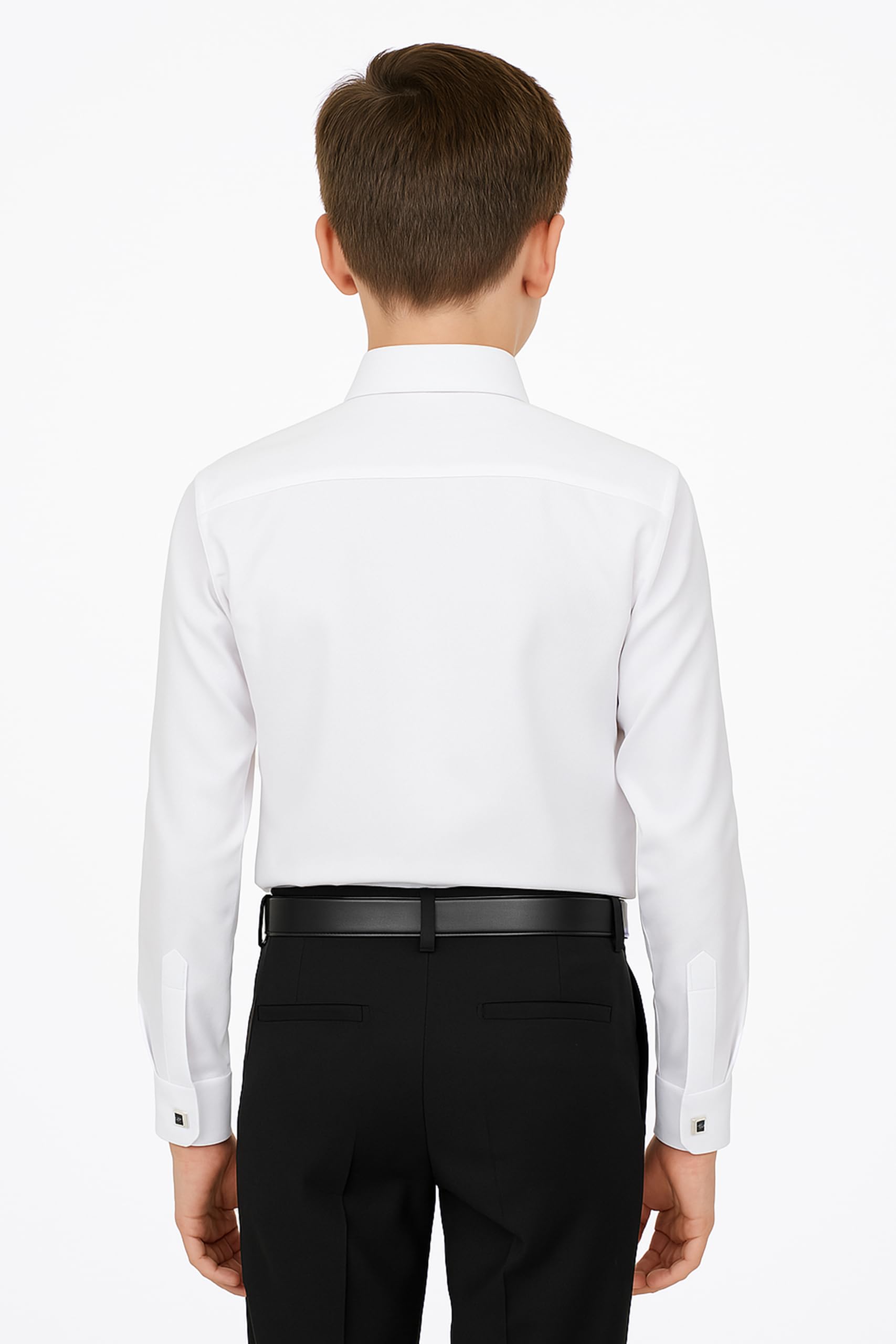 Camisa de Vestir Blanca para Niños con puños franceses y gemelos para bodas, Fiestas y ocasiones especiales