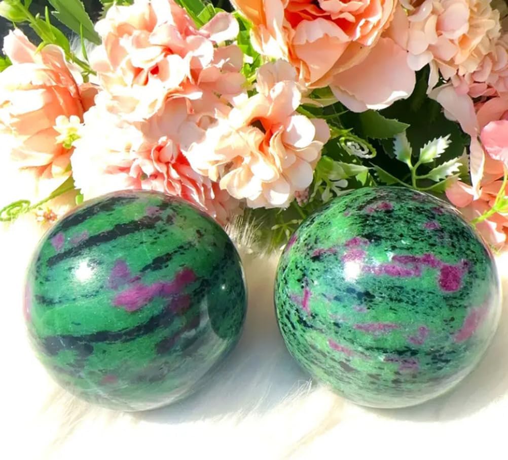 Ruby Zoisite Crystal Ball Polished Red Green Stone Sphere Decorative Crystals Crafts Home Decor Ornament Gifts,50~60mm