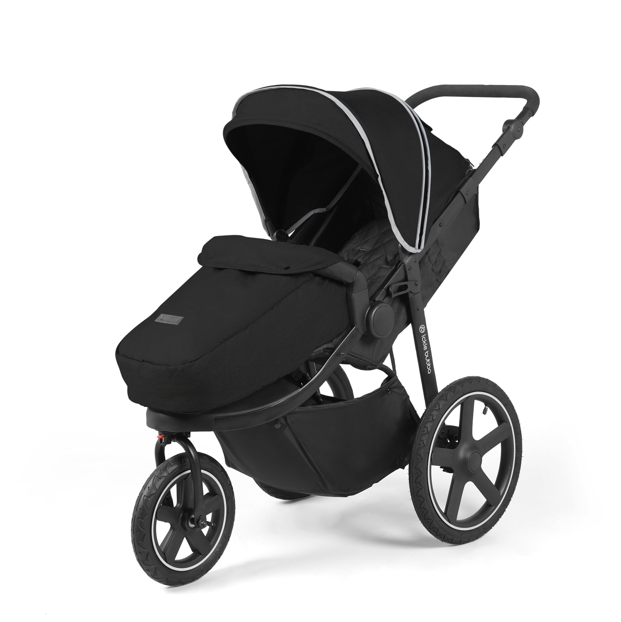 Ickle BubbaVenus Max Jogger Stroller (Black) – from Birth to 22kg (Approx. 4 Years), All-Terrain Three-Wheel Pushchair, Air-Filled Tyres, UPF 50+ Hood, Footwarmer, Raincover