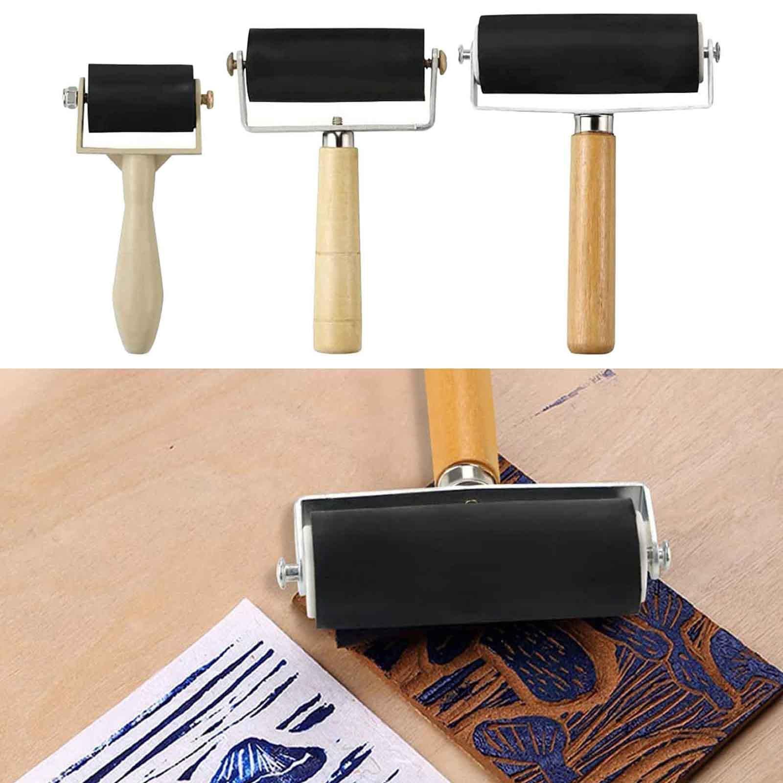 3 Set 3 Stück Druckwalze Druckherstellung Holzgriff für geschnitzte Oberflächen Tapeten