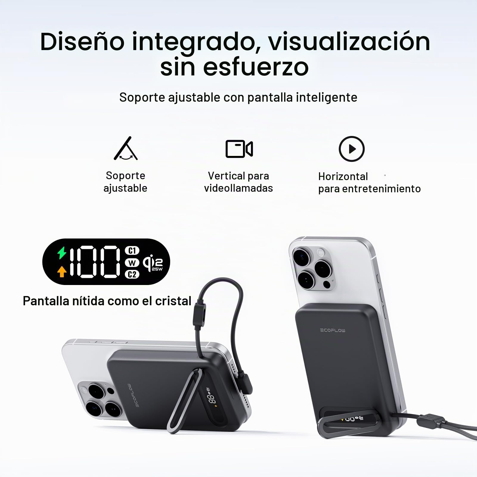 EcoFlow Qi2.2 Magnético Powerbank 10.000 mAh 25 W con Cable USB C 36 W, Certificado Qi2.2, batería Externa magnética inalámbrica inalámbrica portátil para iPhone 17/16/15 Pro MAX, Negro