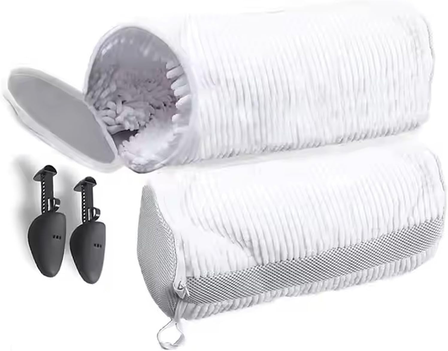 4PCS Sneakers Washing Machine Bag,Side opening hidden zipper,Laundry Bags for Sneakers and All Shoe Sizes,Fluffy Fibers Keep 360° Wrap-around Cleaning,1 Pairs Adjustable Shoe Support