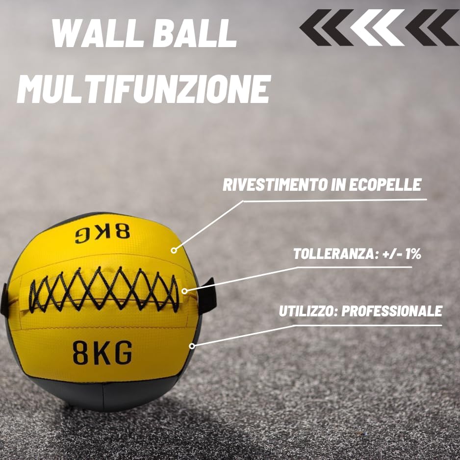 Palla medica fitness 8 Kg wall ball Multifunzione, Palla medica 8 kg in Ecopelle, Gym ball palle mediche crossfit