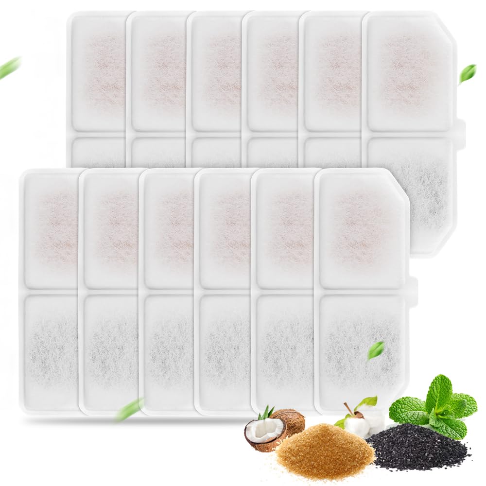 12 Pack Cat Water Fountain Filters,Pet Water Fountain Filter Replacement Competible with Charcoal Water Fountain Filter Compatible with Cat Water Dispenser (White