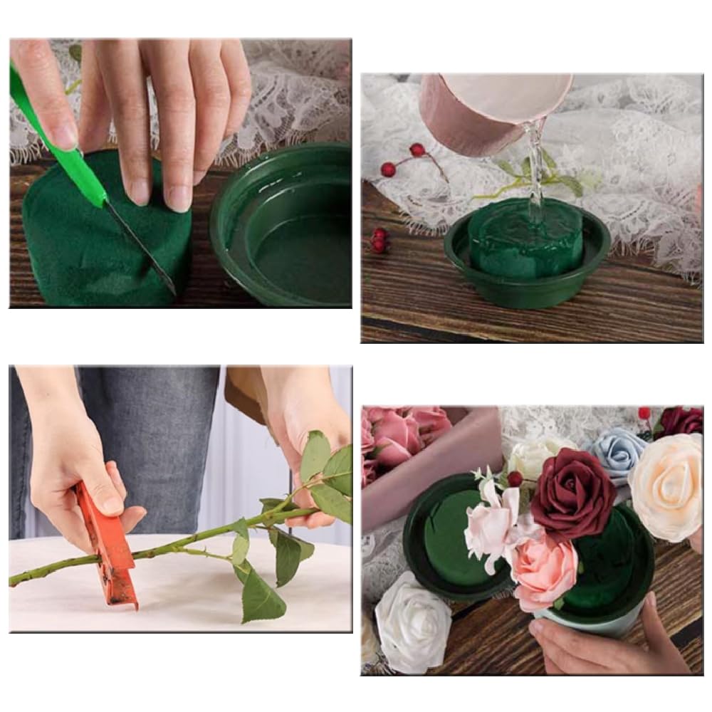 Lowats Lot 4 Blocs Mousse Florale Ronde Avec Bol – Mousse Humide Pour Arrangements Artificiels Ou Frais, Idéal Mariage & Déco