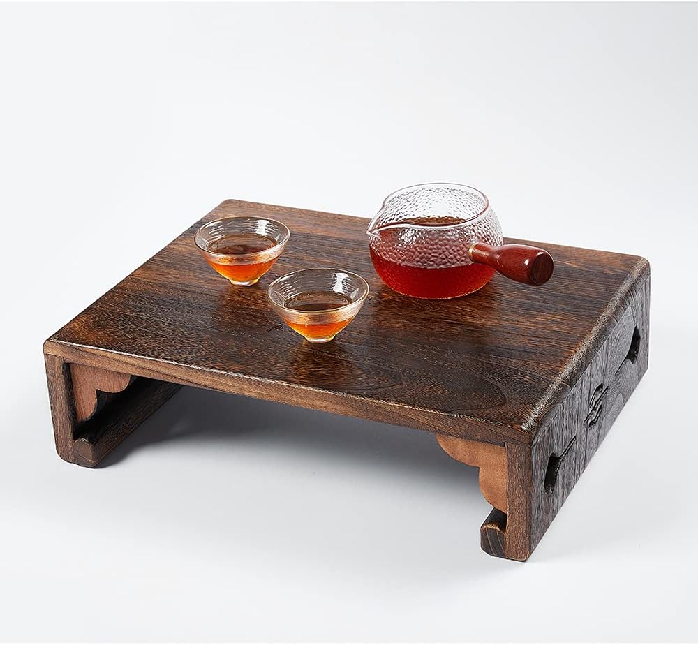 Low Wood Stool, Rectangular Bed Step Stool, Large Surface Step Ladder for Kitchen & Bathroom, Foot Rest Stool Under Desk, Portable Bed Table for Laptop and Tea