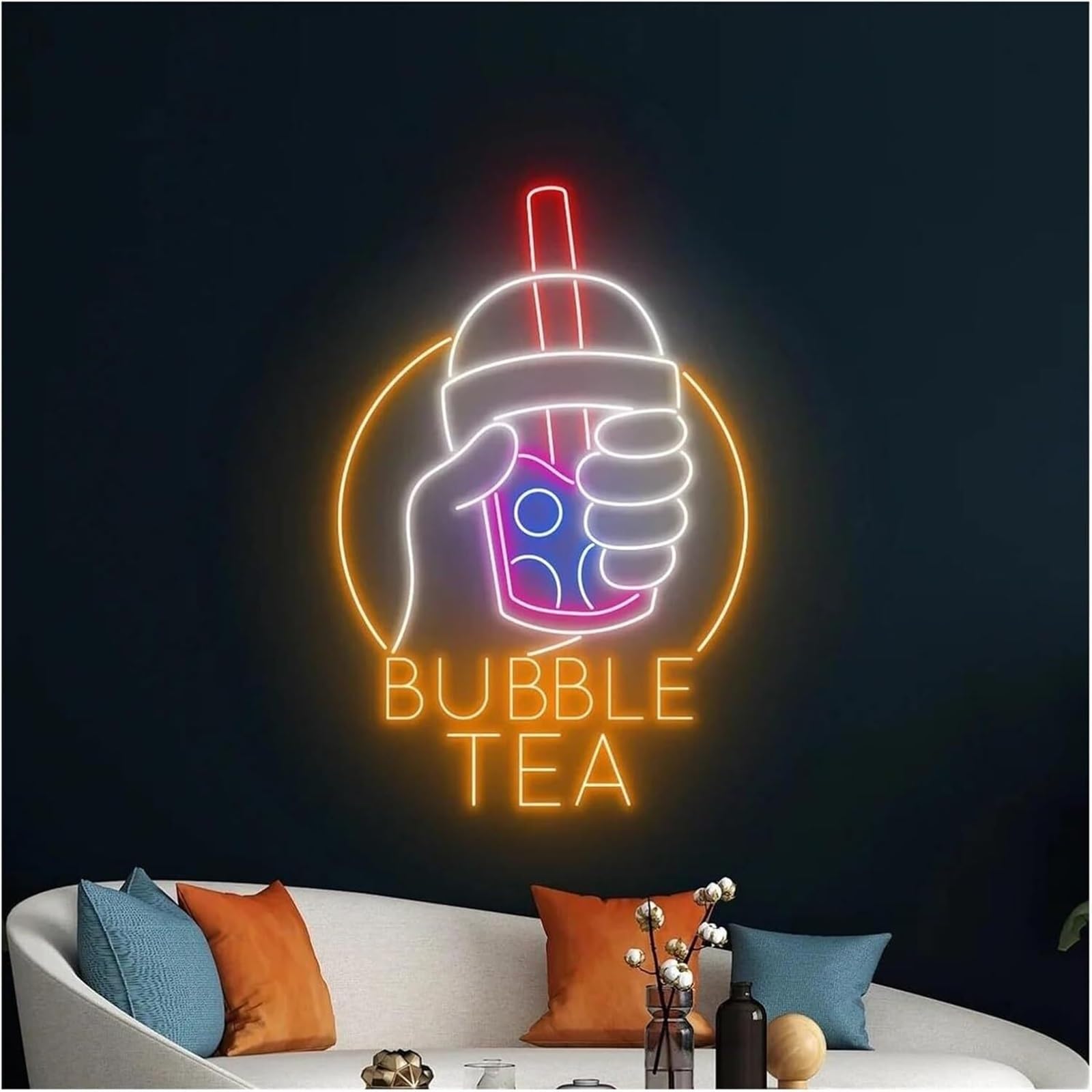 Insegna al neon Bubble Tea per negozio di bevande tè latte, decorazione da parete, bar, 63,5 cm