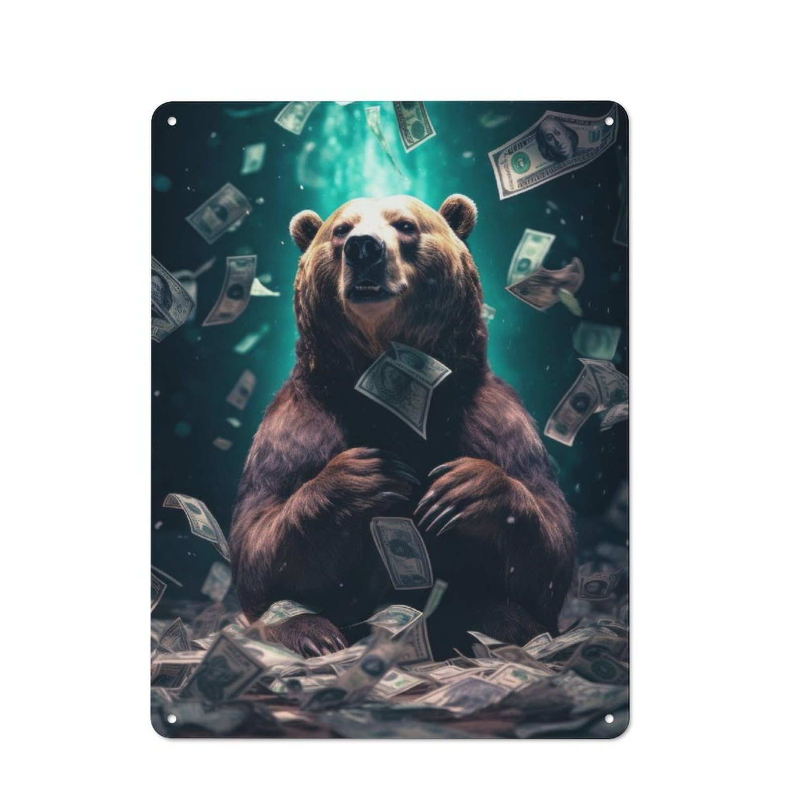 Junmoney Money Bear Dollar Bills Vintage Metal Wall Sign 40X30cm For Café Or Restaurant, For Metal Sign Collectors, For Garage And Workshop Walls