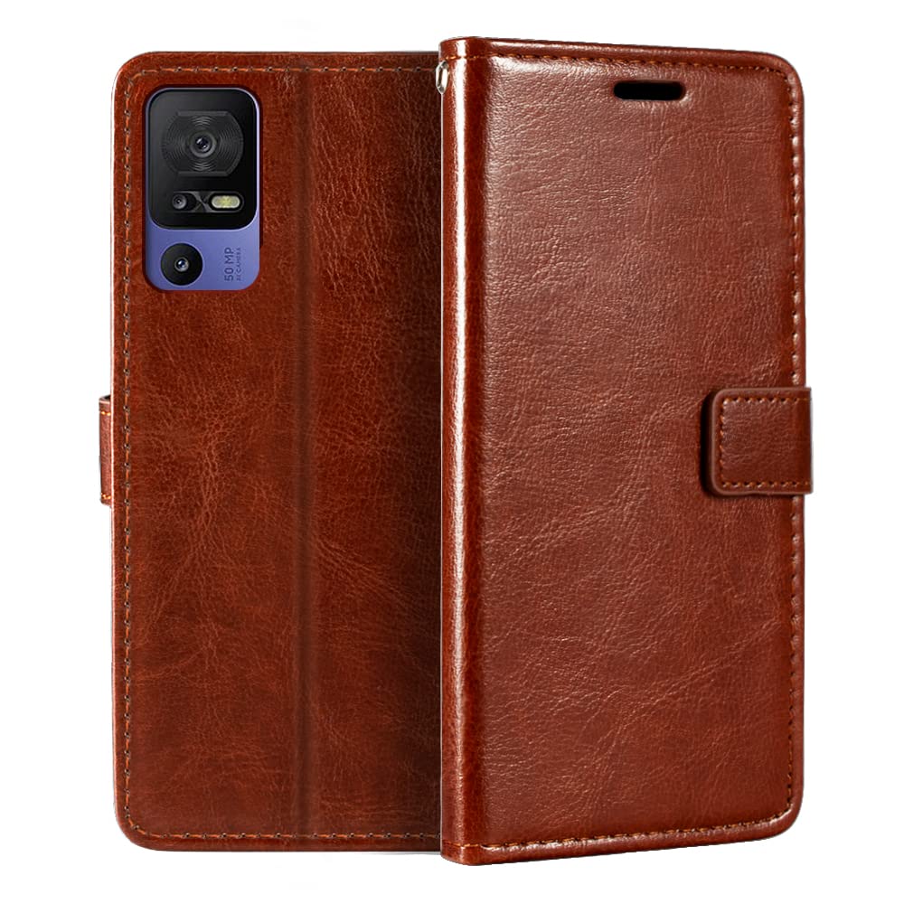 Custodia Portafoglio in Pelle PU Compatibile con TCL 40 SE, Cover con Chiusura Magnetica, Tasche per Carte e Funzione Stand (Marrone