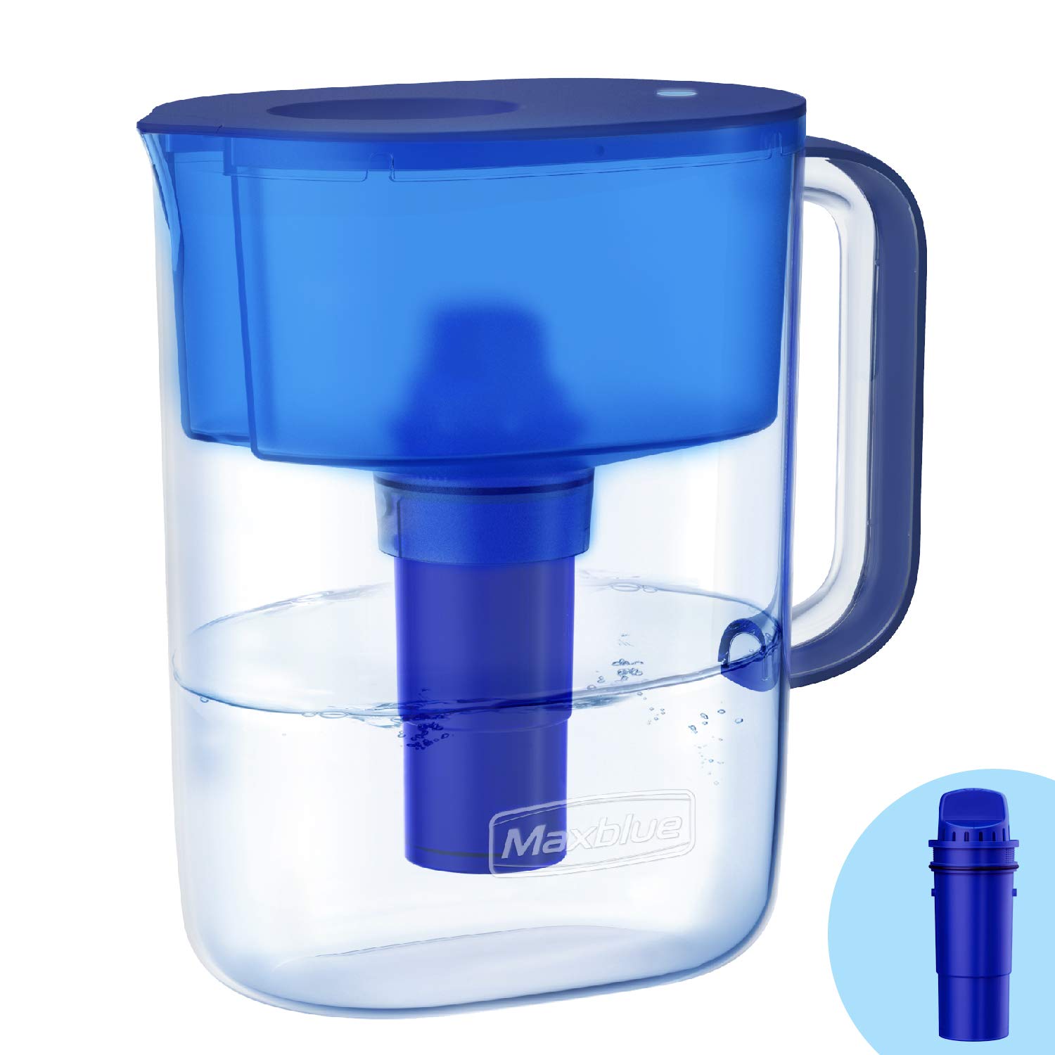 Maxblue Water Filter Jug with 1x60 Days Filter 3.5L Reduces Chlorine and More, BPA Free, NSF Certified, Blue (Replacement Filter: MB-PF-06A)