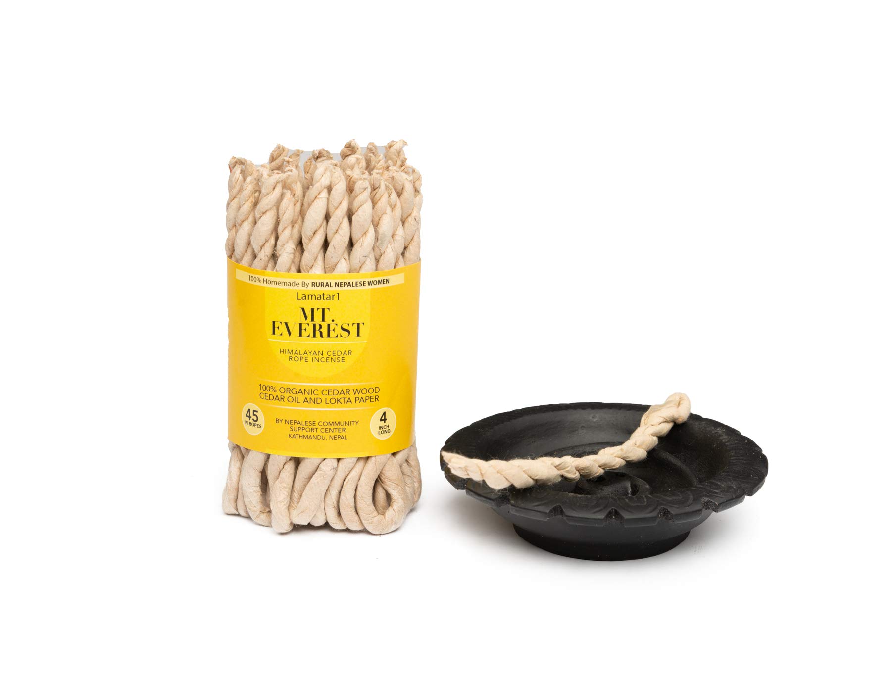 Rope Incense Burner with Himalayan Cedar Rope Incense 45 Pcs - 4 inch Long Each