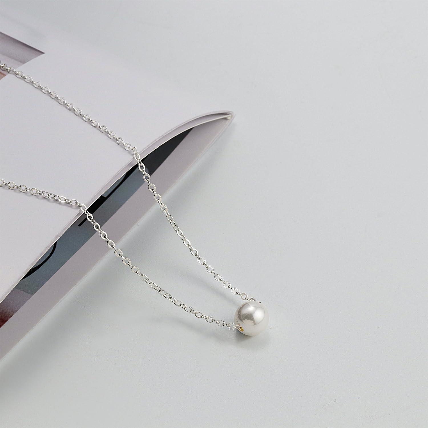 DIBOLA Dainty Pearl Necklaces for Women 14K Gold/Silver Plated Cute Single Pearl Necklace Elegant Small Tiny Pearl Choker Thin Chain Necklace Simple White Pearl Drop Y Long Necklace Freshwater Pearled Pendant Necklace Pearls Jewelry Gift - Image 5