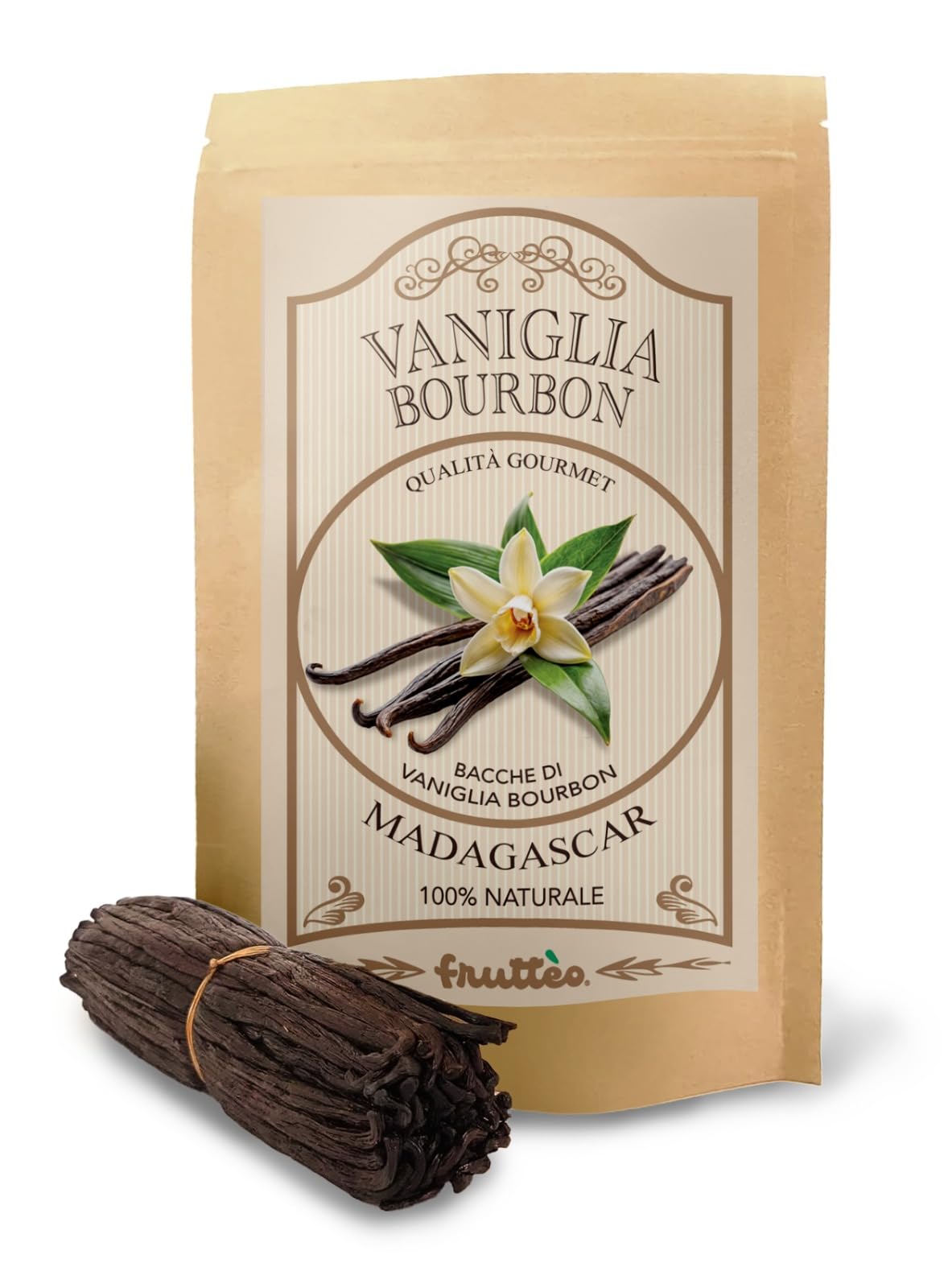 Frutteo - Bacche di Vaniglia Bourbon del Madagascar 18 cm Annata 2025, Premium Grado AAAA Alta Qualità per Uso Professionale, Aroma Intenso, Ideale per Dolci, Gelati e Ricette Gourmet (125 grammi)