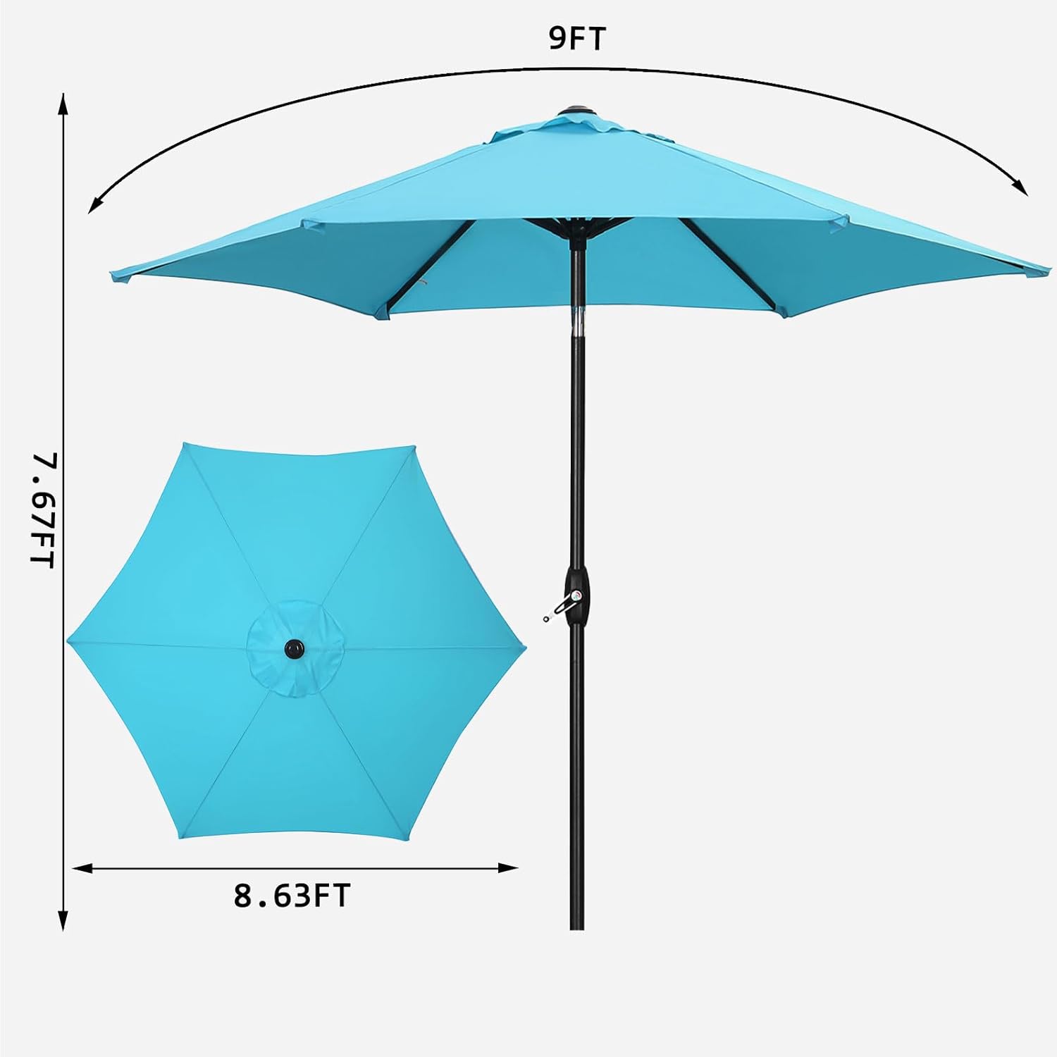 9ft Patio Umbrella Outdoor Portable Table Market Umbrella with Push Button Tilt/Crank Waterproof UV-proof-Blue