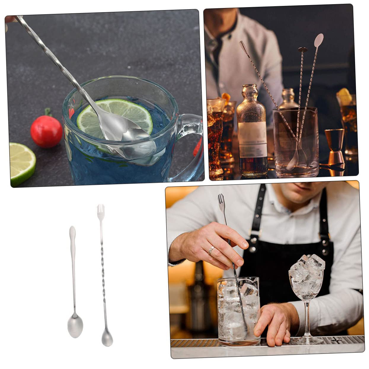 HOLIDYOYO 2Pcs Cocktail Stirrers Stainless Steel Drink Mixing Spoons Long Handle Bar Spoons for Milk Tea and Dessert Reusable and Easy to Clean