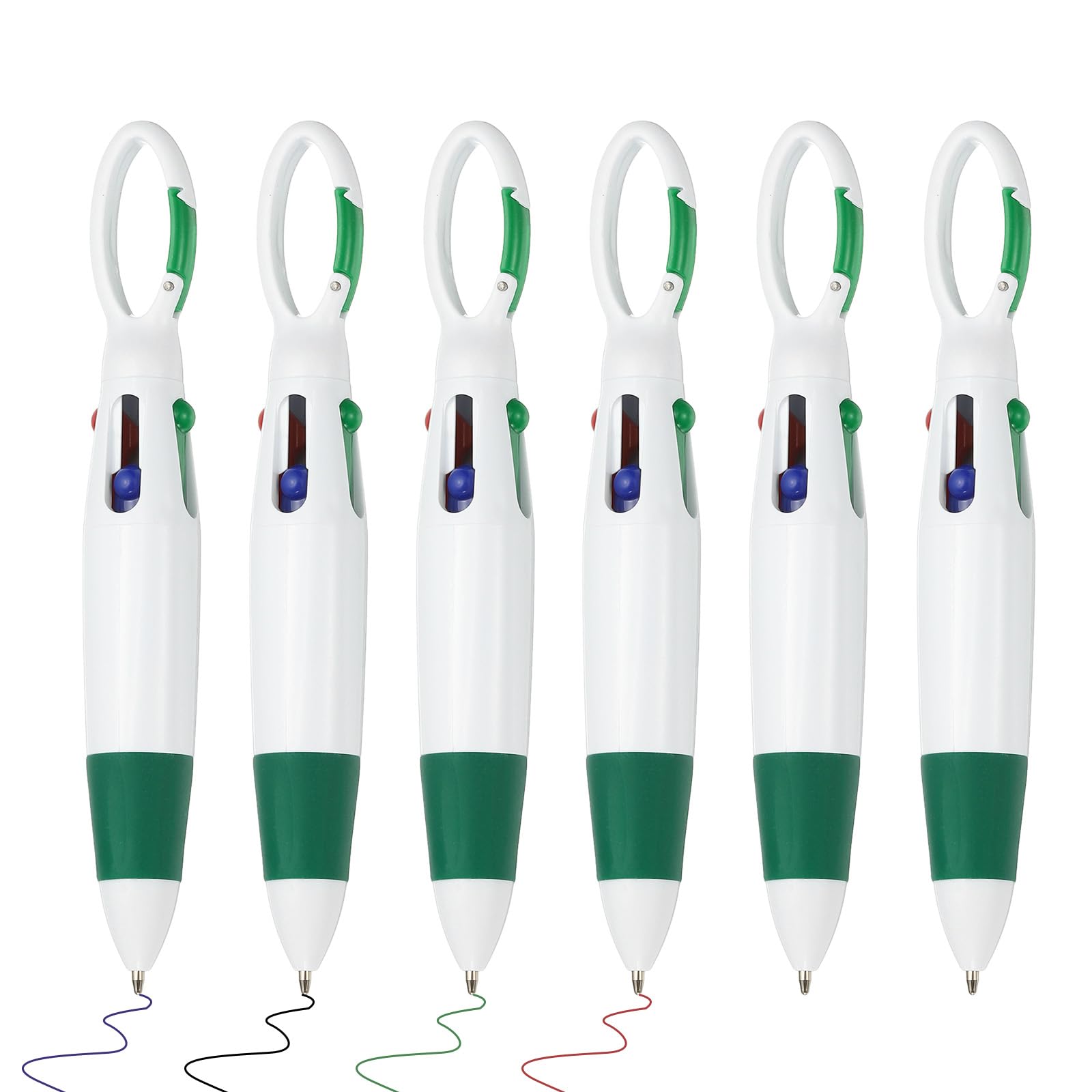 PATIKIL 4 Colors Retractable Ballpoint Pens, 6Pcs 1.0mm Ballpoint Pen with Buckle Clip Keychain for Office Supplies Children Gift, Green