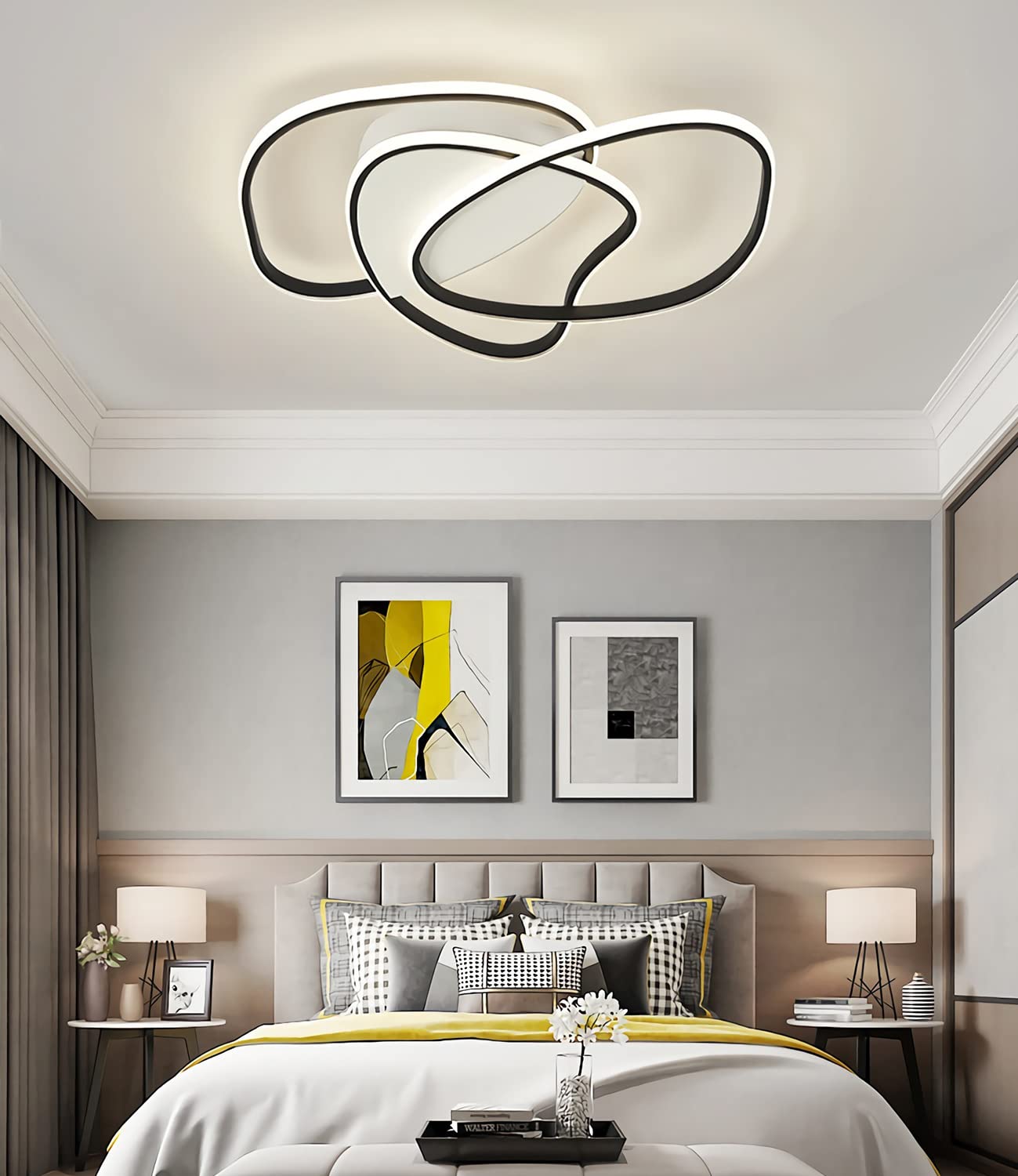 60W Plafoniera LED Moderno A Forma Di Cuore Lampada Da Soffitto Dimmerabile Con Telecomando 3000K - 6000K Per Soggiorno, Corridoio, Camera Da Letto, Della Sala Studio Illuminazione (Black,50CM