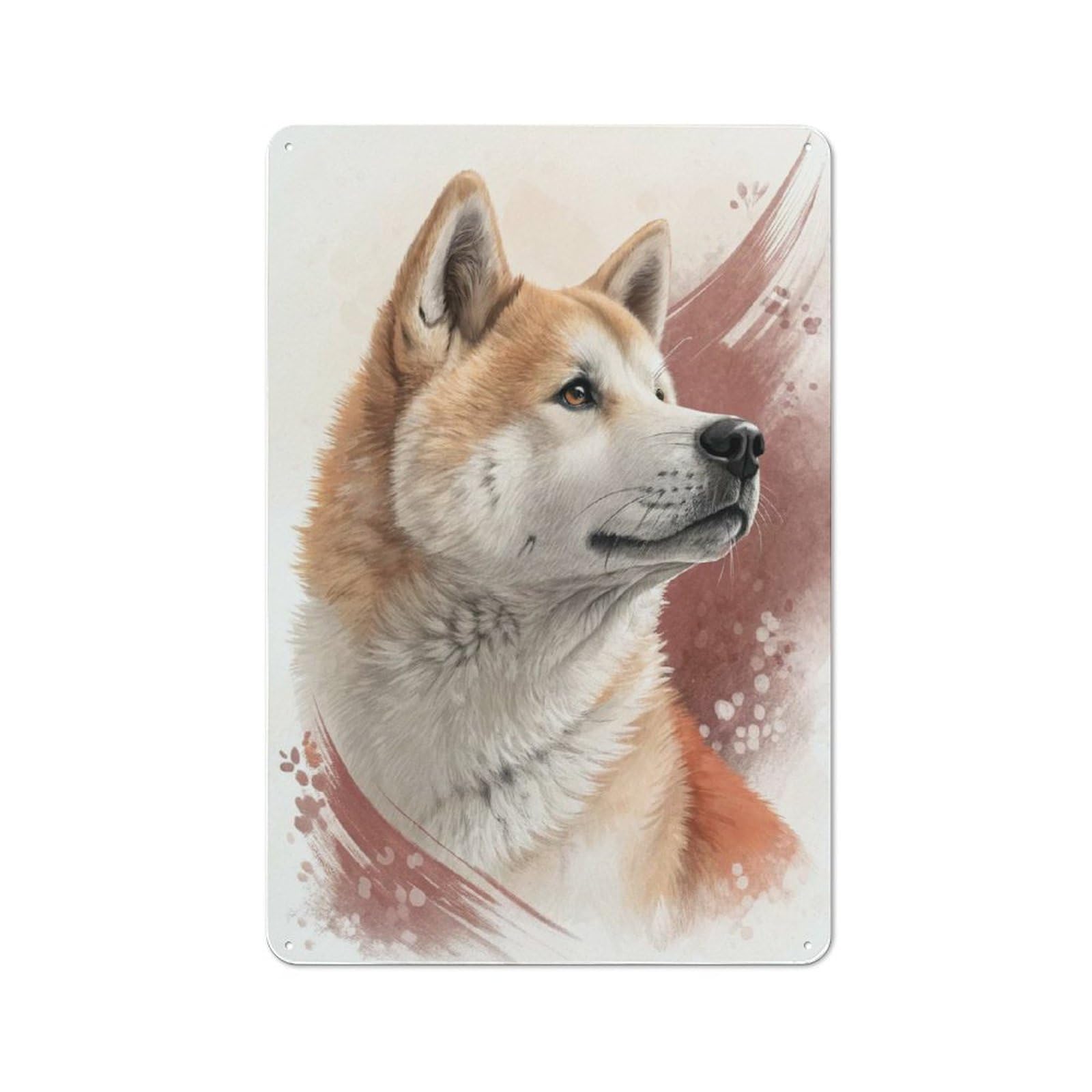 Junmoney Style-19 Vintage Metal Sign 30X20cm Featuring Akita Dog Portrait For Pub Or Café, Wall Decor For People Reorganising Pub And Café